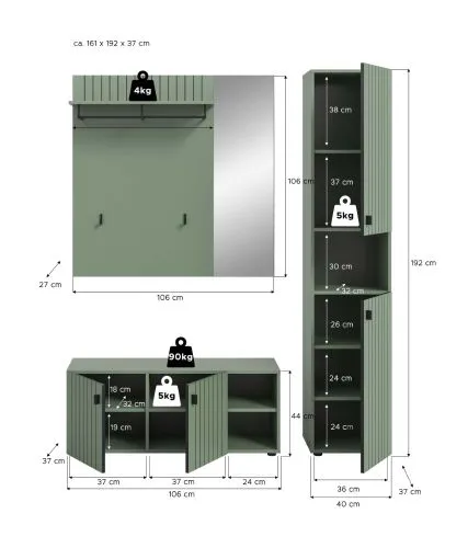 Garderoben-Set Station | Smoke Green | 3-teilig | optionaler Sitzkissen