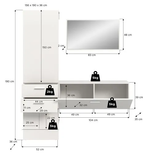 Garderoben-Set Vaga 2 | 3-teilig | weiß