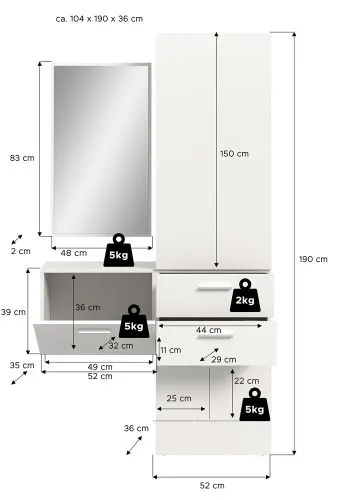 Garderoben-Set Vaga | 3-teilig | weiß