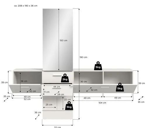 Garderoben-Set Vaga 4 | 3-teilig | weiß