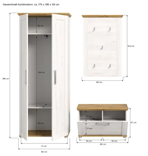 Garderoben-Set Verona | Lärche Sibiu / Eiche | 3-teilig