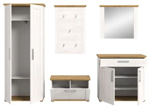 Garderoben-Set Verona | Lärche Sibiu / Eiche | 5-teilig mit Sitzkissen