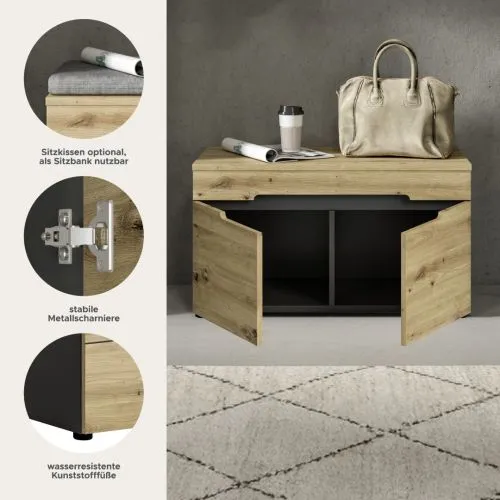 Garderobenbank Sitzbank Canu | grau /Artisan Eiche