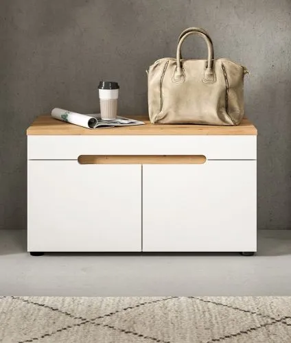 Garderobenbank Sitzbank Canu | Weiß / Artisan Eiche mit Kissen