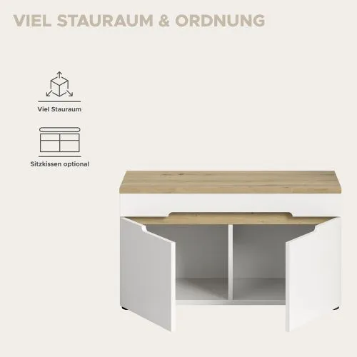 Garderobenbank Sitzbank Canu | Weiß / Artisan Eiche mit Kissen
