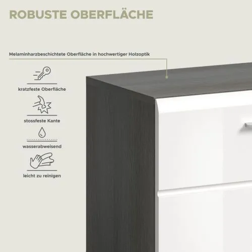 Garderobenbank Sitzbank Salsa, weiß Hochglanz, rauchsilber, 2 Türen, 2 Schubkästen, Kufen – Ansicht 7