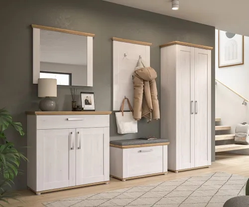 Garderobenbank Sitzbank Verona | Lärche Sibiu / Eiche mit Sitzkissen