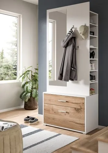 Garderobenkombination Kompaktgarderobe Polo 2 | weiß / Nox Oak