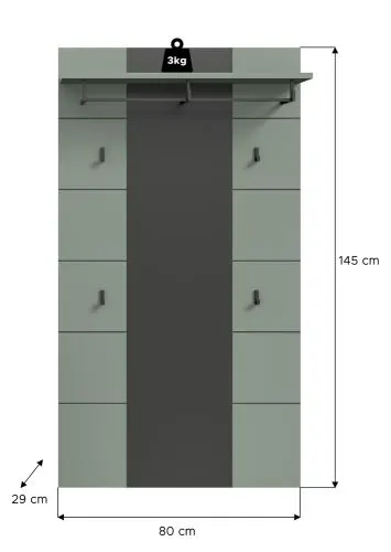 Garderobenpaneel Canu 2 | Smoke Green / Basalt grau