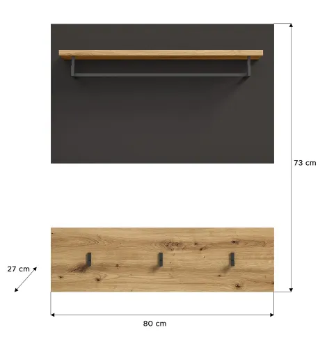Garderobenpaneel Canu | grau /Artisan Eiche