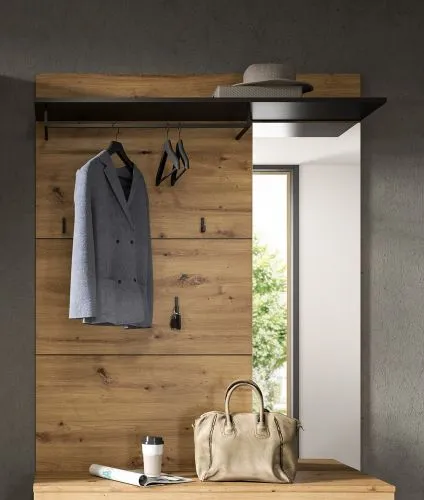 Garderobenpaneel Canu mit Spiegel 1 | Artisan / Basalt grau