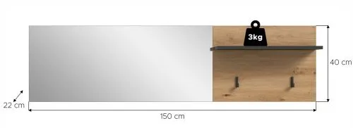 Garderobenpaneel Canu mit Spiegel | Artisan / Basalt grau