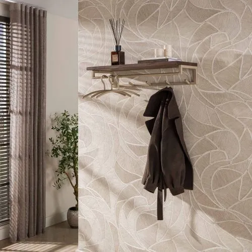 Garderobenpaneel Dion 5 Haken, Wandmontiertes Paneel mit Ablage oben und 5 Haken unten – Ansicht 2