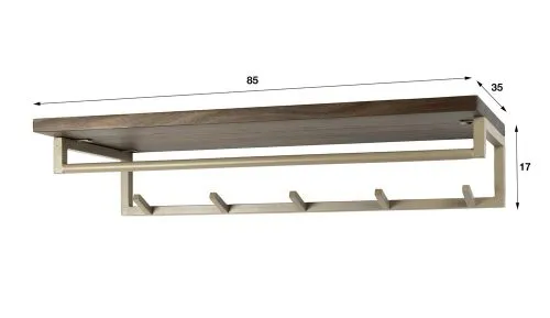 Garderobenpaneel Dion 5 Haken, Wandmontiertes Paneel mit Ablage oben und 5 Haken unten – Ansicht 5