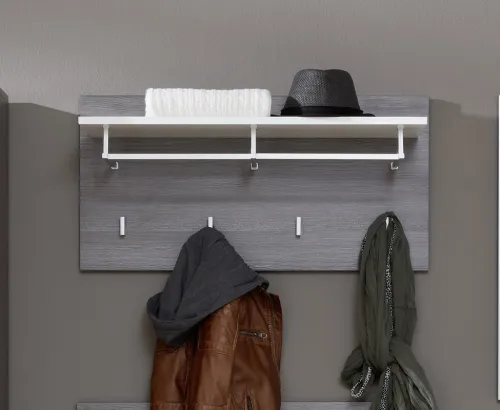 Garderobenpaneel Line | Hochglanz weiß / rauchsilber