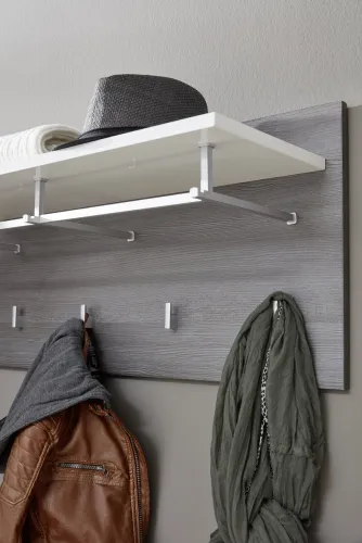 Garderobenpaneel Line | Hochglanz weiß / rauchsilber