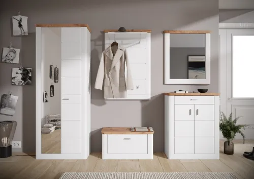 Garderobenpaneel Michigan | weiß / Viking Oak