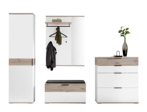 Garderobenpaneel Montello mit Spiegel | Soft White / Viking Oak