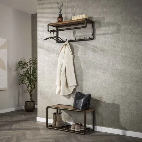 Garderobenpaneel Shio | 8 Haken | Eiche | Drift brown