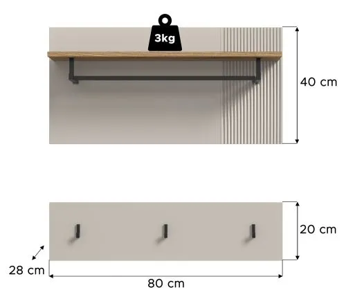 Garderobenpaneel Slide | Kaschmir / Evoke Oak