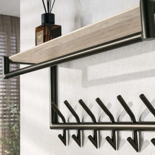 Garderobenpaneel Stamp | 14 Haken | Metall | Bronze / Travertin