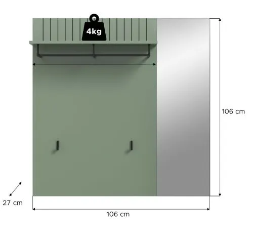 Garderobenpaneel Station | mit Spiegel | Smoke Green