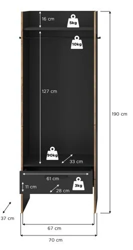 Garderobenschrank Bueno | Basalt / Nox Oak | verschiedene Größen