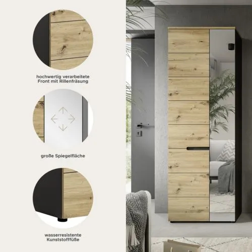 Garderobenschrank Canu | grau / Artisan Eiche