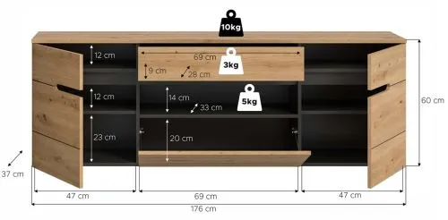 Garderobenschrank Canu hängend | Basalt grau / Artisan Eiche