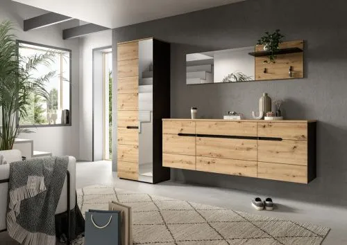 Garderobenschrank Canu hängend | Basalt grau / Artisan Eiche