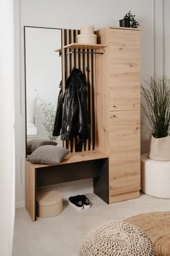 Garderobenschrank Garderobenpaneel mit Sitzbank Medan | Artisan Oak / Anthrazit