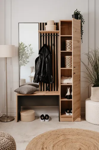 Garderobenschrank Garderobenpaneel mit Sitzbank Medan | Artisan Oak / Anthrazit