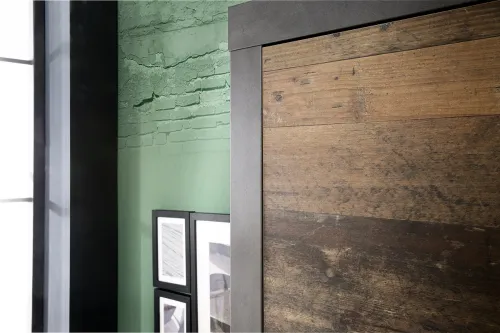 Garderobenschrank Indy | Old Used Wood / Matera grau | Shabby Look