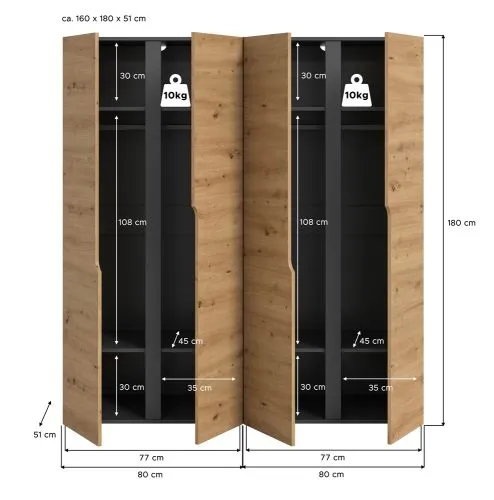 Garderobenschrank Schrank Anga | 2-teilig | Anthrazit / Artisan Eiche