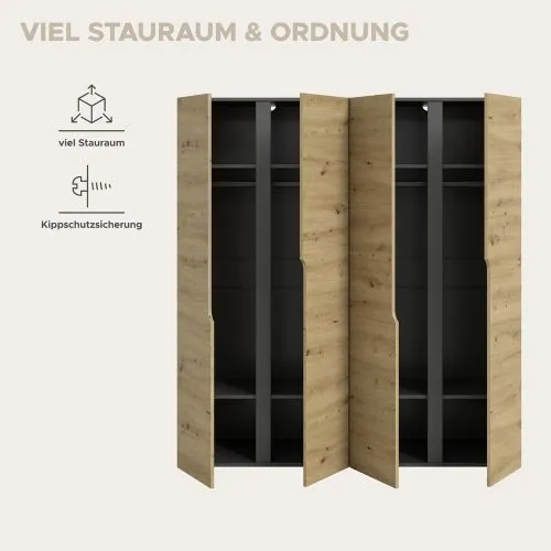 Garderobenschrank Schrank Anga | 2-teilig | Anthrazit / Artisan Eiche