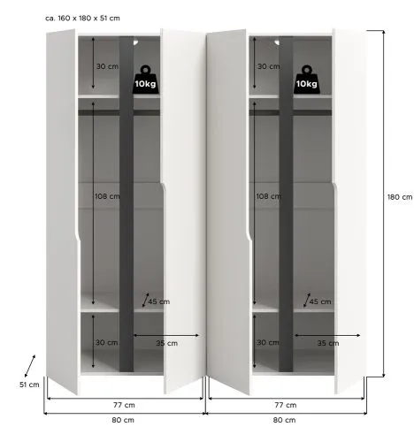 Garderobenschrank Kleiderschrank Anga | 2-teilig | weiß