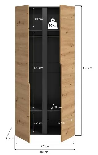 Garderobenschrank Kleiderschrank Anga | 2-türig | Anthrazit / Artisan Eiche