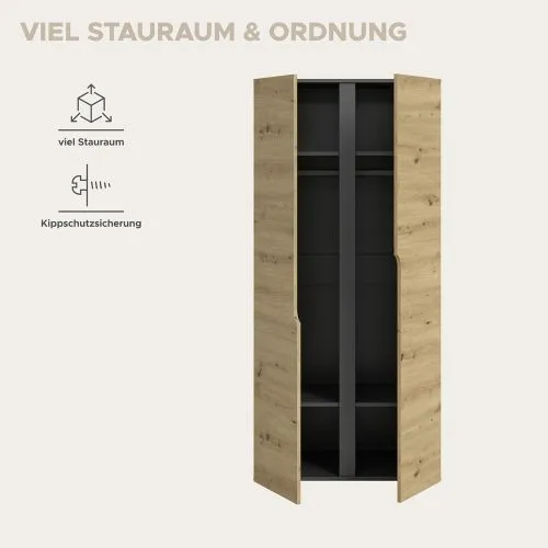 Garderobenschrank Kleiderschrank Anga | 2-türig | Anthrazit / Artisan Eiche