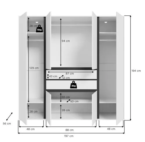 Garderobenschrank Kleiderschrank Falun | 6-türig | weiß