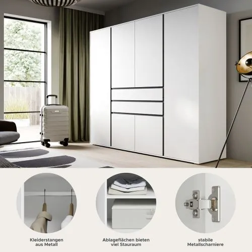 Garderobenschrank Kleiderschrank Falun | 6-türig | weiß