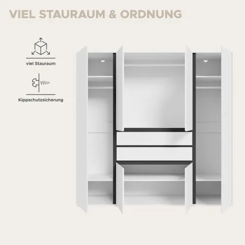 Garderobenschrank Kleiderschrank Falun | 6-türig | weiß