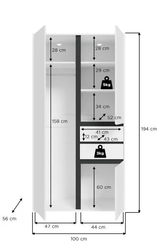 Garderobenschrank Kleiderschrank Falun | weiß