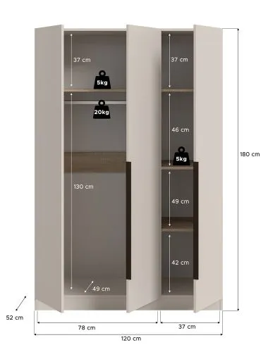 Garderobenschrank Kleiderschrank Kopenhagen | 3-türig | Kaschmir