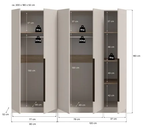 Garderobenschrank Kleiderschrank Kopenhagen | Kaschmir | 2-teilig