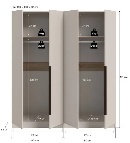 Garderobenschrank Kleiderschrank Set Kopenhagen | Kaschmir