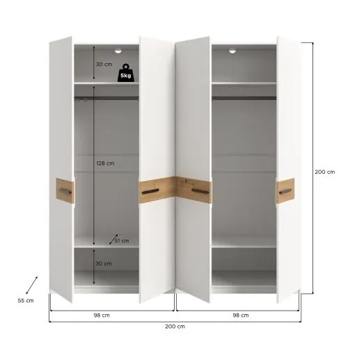 Garderobenschrank Kleiderschrank Stanga | Weiß / Artisan Eiche