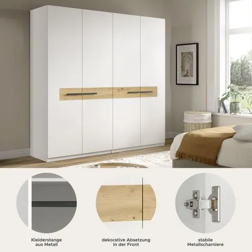 Garderobenschrank Kleiderschrank Stanga | Weiß / Artisan Eiche