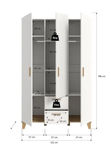 Garderobenschrank Kleiderschrank Stella 3-türig | weiß / Artisan Eiche