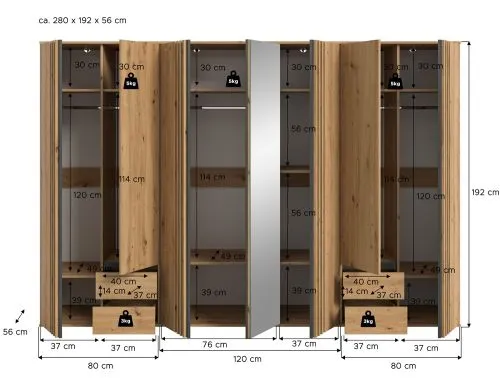 Garderobenschrank Kleiderschrank Tofta 2 | 3-teilig | Artisan Eiche