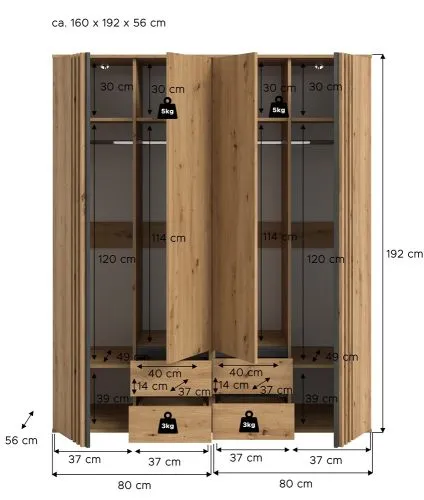 Garderobenschrank Kleiderschrank Tofta | 2-teilig | Artisan Eiche